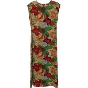 Halston Women Vintage Sleeveless Floral Maxi Dress Vacation Summer Beach Size 8